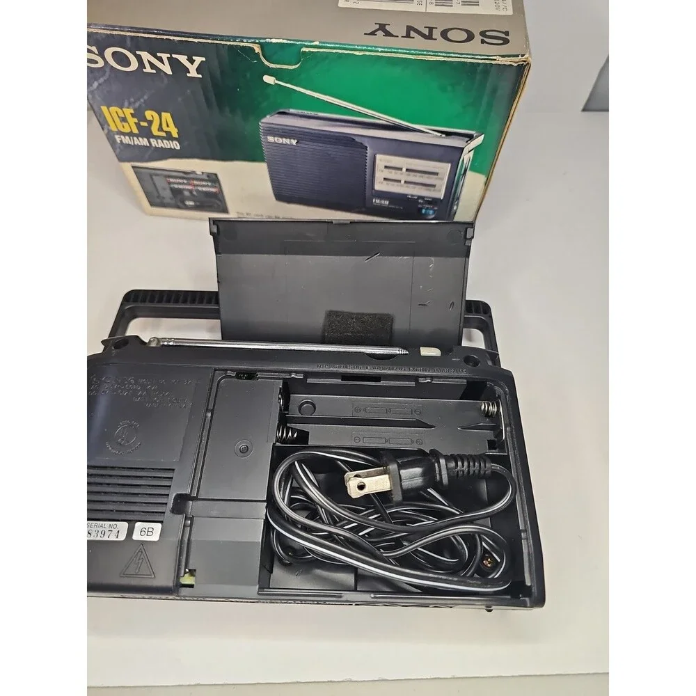 Vintage Sony ICF-24 Portable AM/FM Radio 2-Way Power w/ Original Box